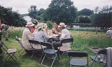 Hats at Tables on the upper terrace